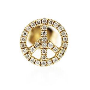 Sydney Evan 14K Yellow Gold Pave Diamond Peace Sign Single Stud Earrings